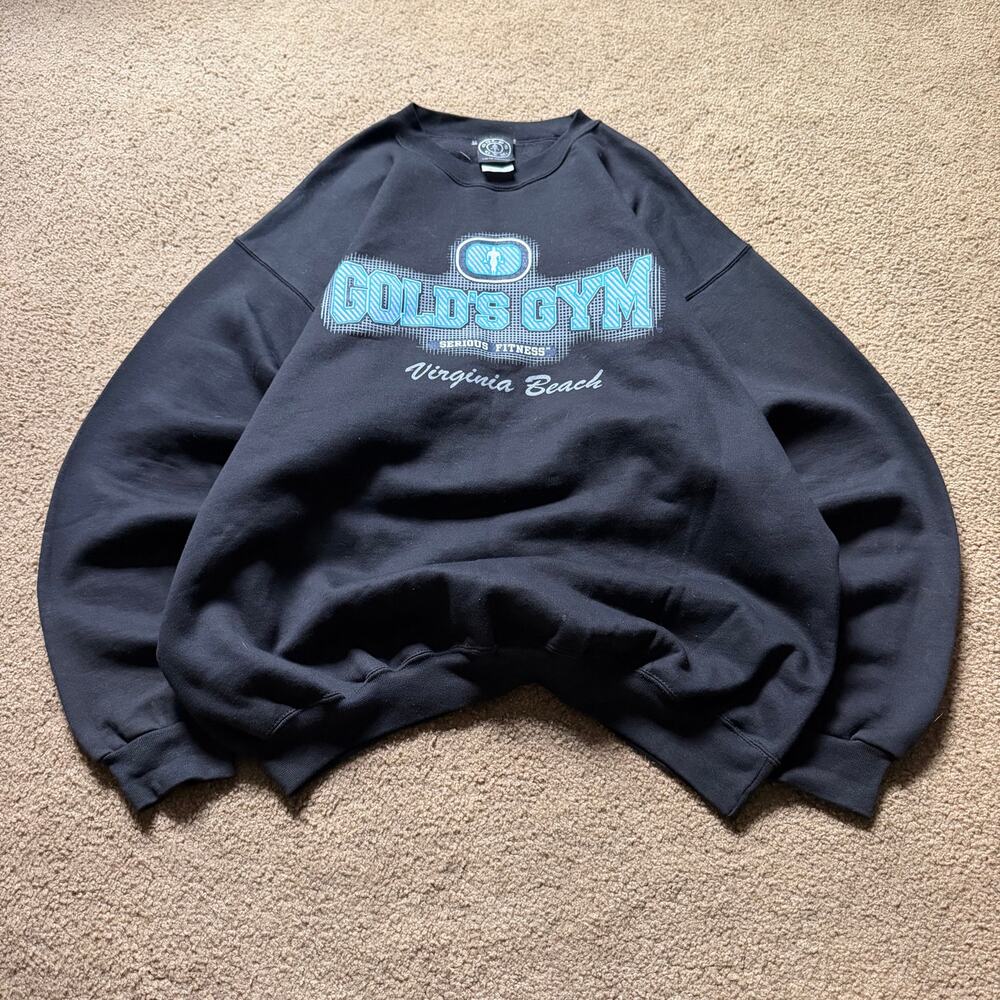Vintage Y2K Golds Gym Crewneck Sweatshirt Mens L Black Bodybuilding Gym Workout